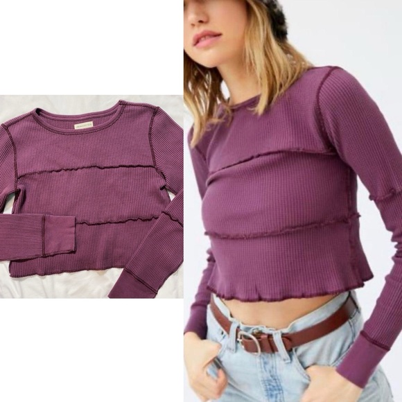 NWOT Urban Outfitters Exposed Seam Waffle Knit Long Sleeve Crop Top - Picture 1 of 6